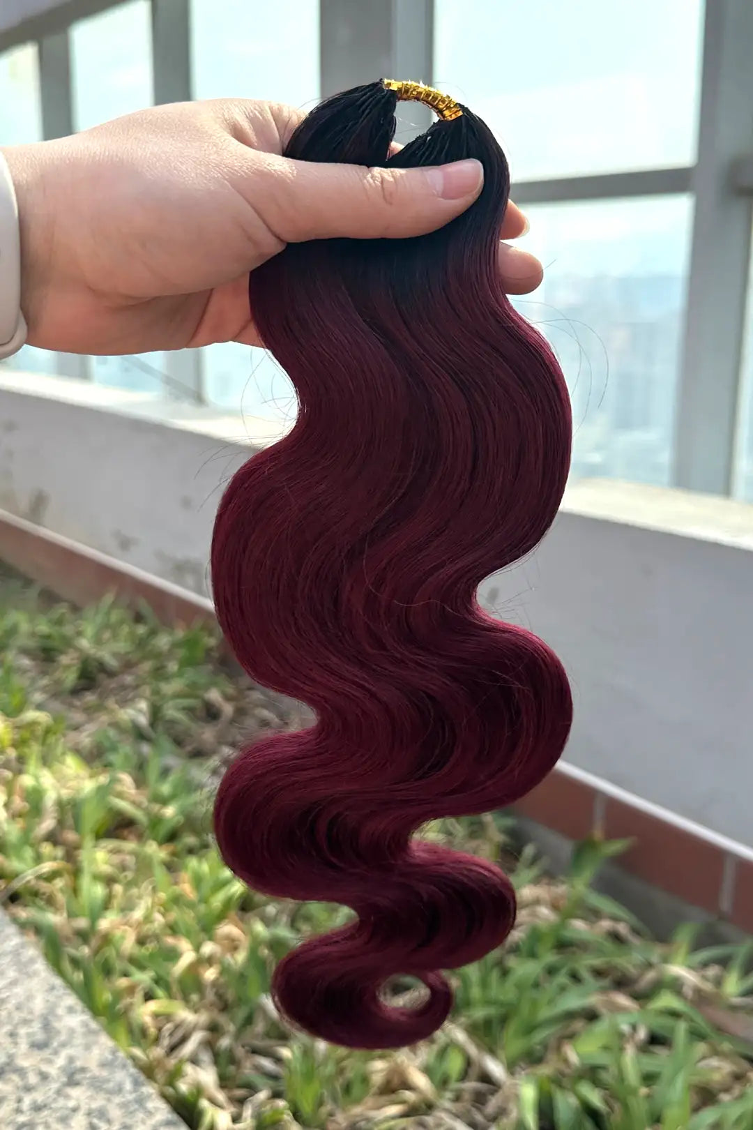 Double Drawn Burgundy Ombre Body Wave Feather Crochet Hair - T1B/99J Human Hair