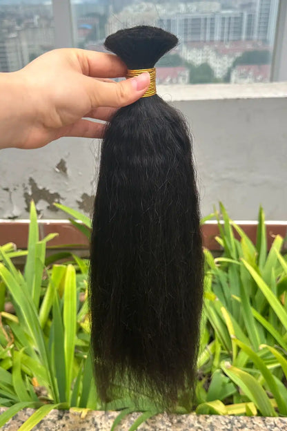 Double Drawn Kinky Straight Bulk Hair For Braiding Natural Black
