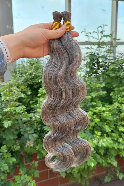 Salt and Pepper Bulk Hair Body Wave for Braiding 70% Gray