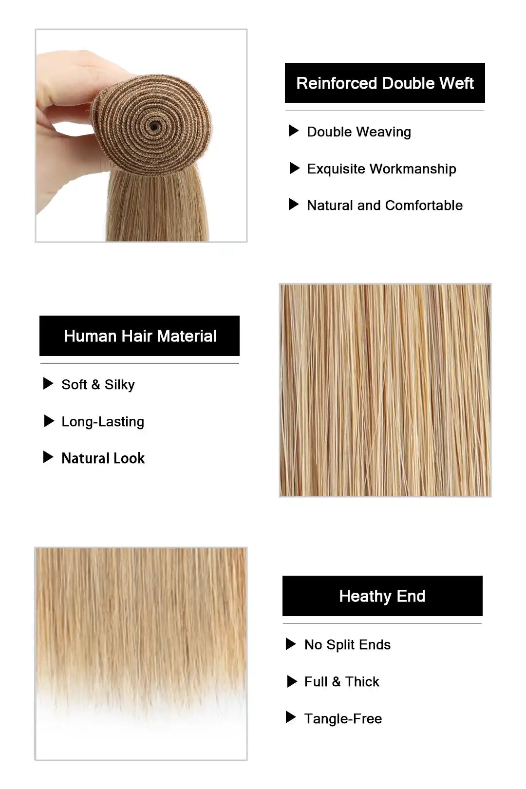 #27 Honey Blonde Brazilian Virgin Hair Bundles Sew in Extensions Straight