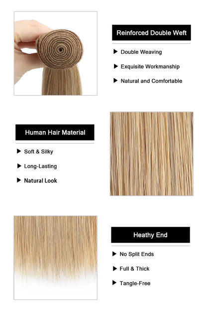 #27 Honey Blonde Brazilian Virgin Hair Bundles Sew in Extensions Straight
