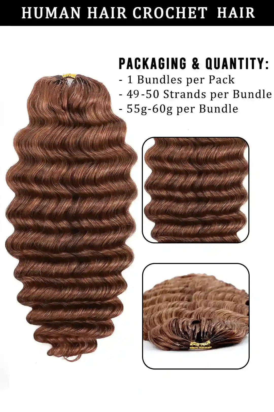 Auburn Brown #30 Deep Wave Feather Crochet Human Hair