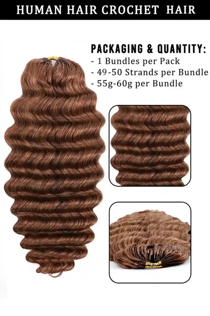 Auburn Brown #30 Deep Wave Feather Crochet Human Hair
