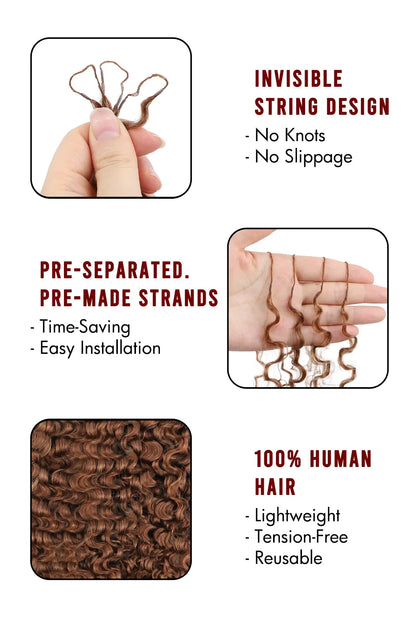 Auburn Brown #30 Water Deep Wave Feather Crochet Miracle Knots Hair