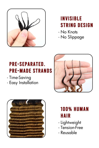 Double Drawn Auburn Brown Ombre Deep Wave Feather Crochet Hair - T1B/30 Human Hair