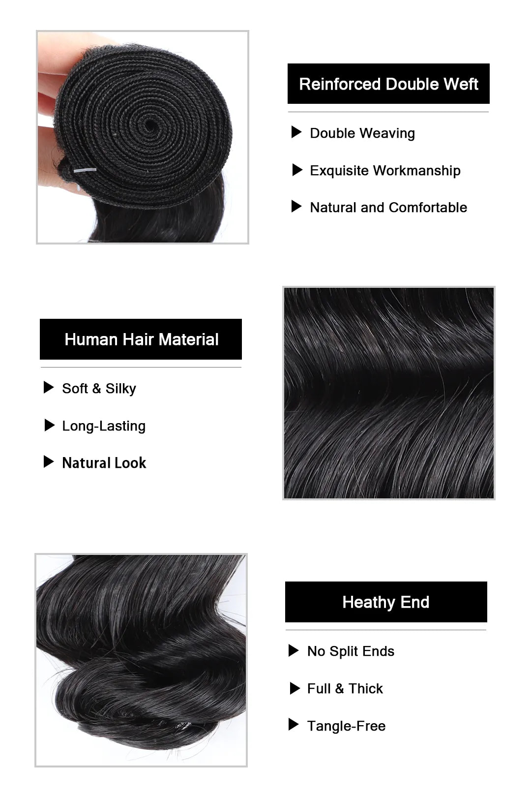 Brazilian Hair Bundle Loose Wave Natural Color 10A