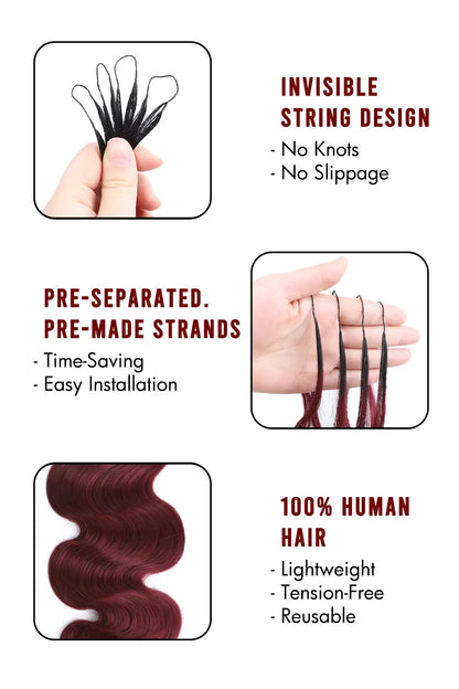 Double Drawn Burgundy Ombre Body Wave Feather Crochet Hair - T1B/99J Human Hair