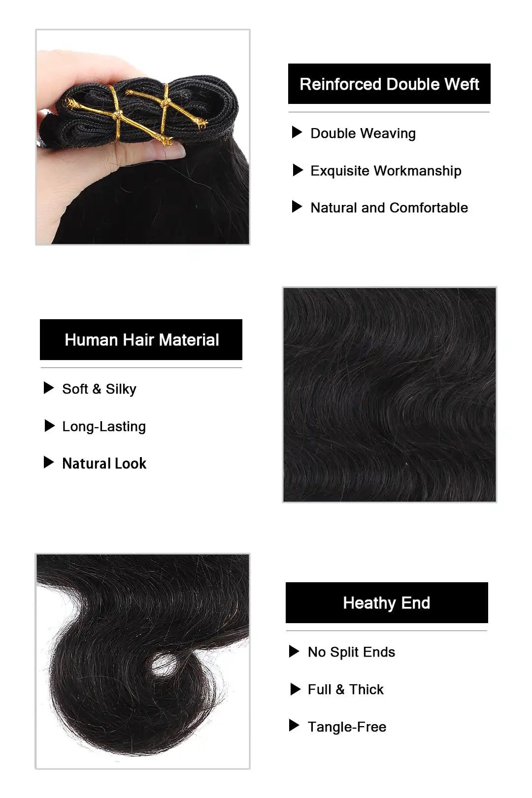 Cambodian Virgin Hair Bundle Body Wave Natural Color 12A 50% Density