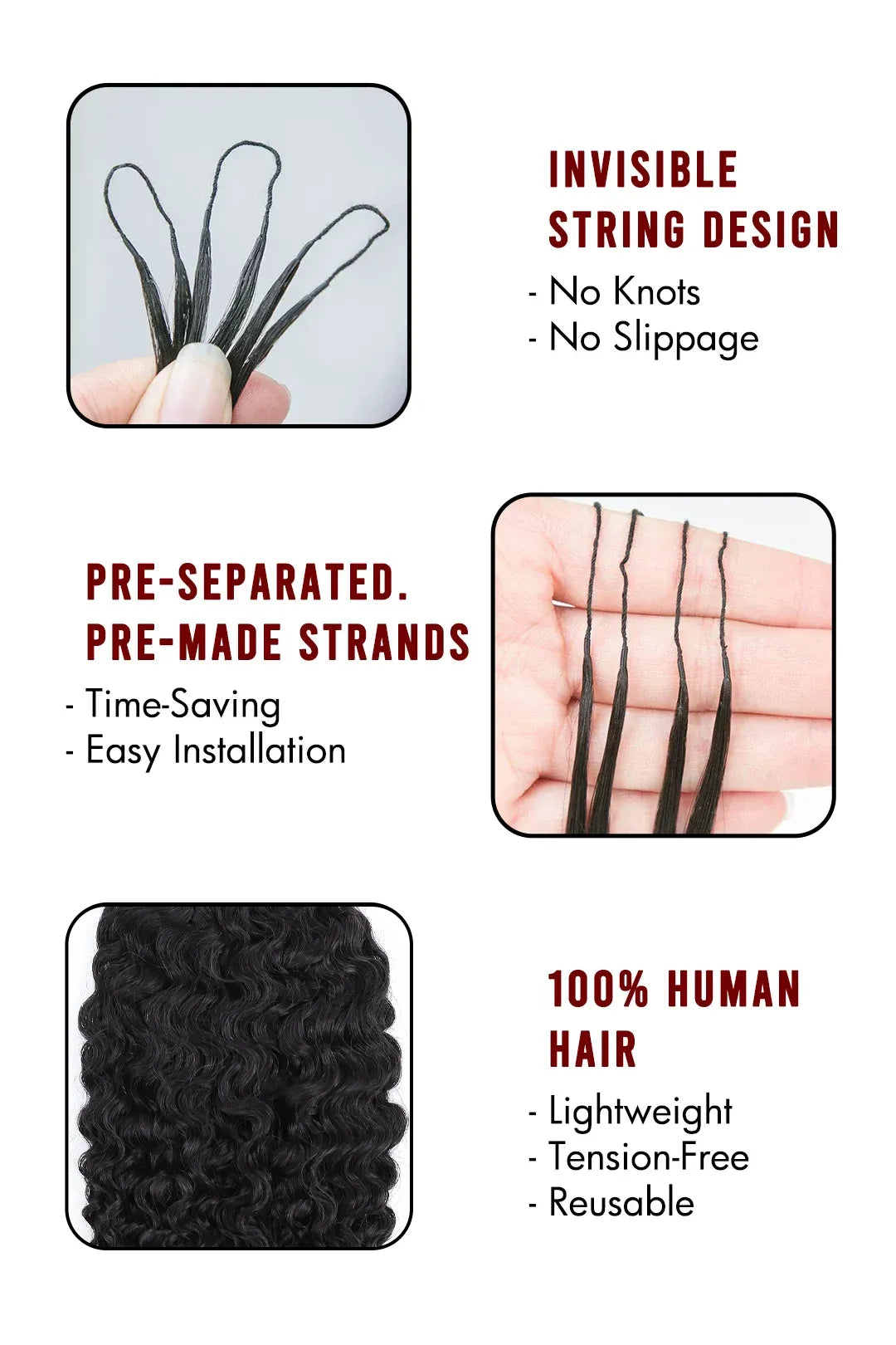 Double Drawn Feather Crochet Hair Extension Burmese Water Curly Human Hair