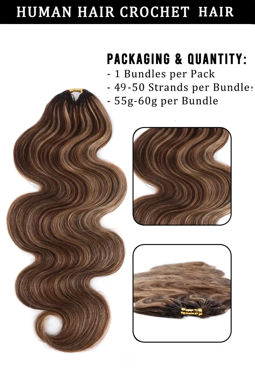 Double Drawn Highlight Blend #4/27/30 Body Wave Feather Crochet Human Hair