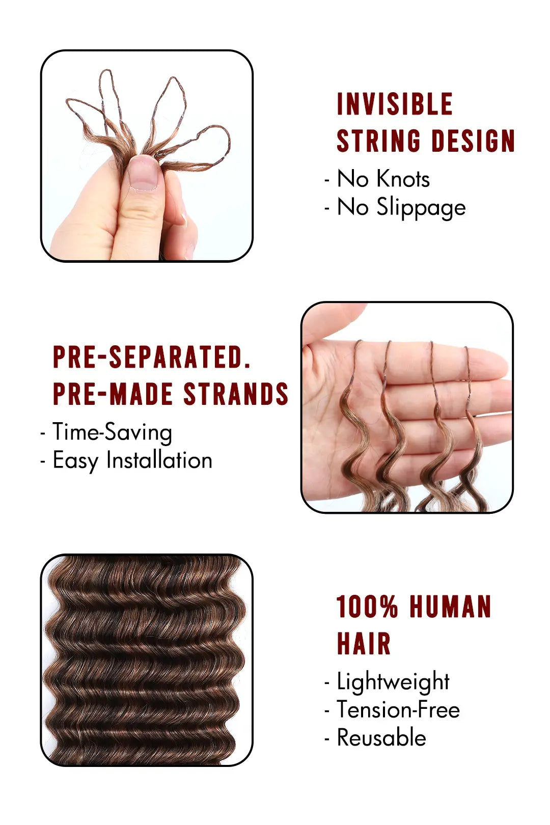 Double Drawn Highlight Blend #4/27/30 Deep Wave Feather Crochet Human Hair