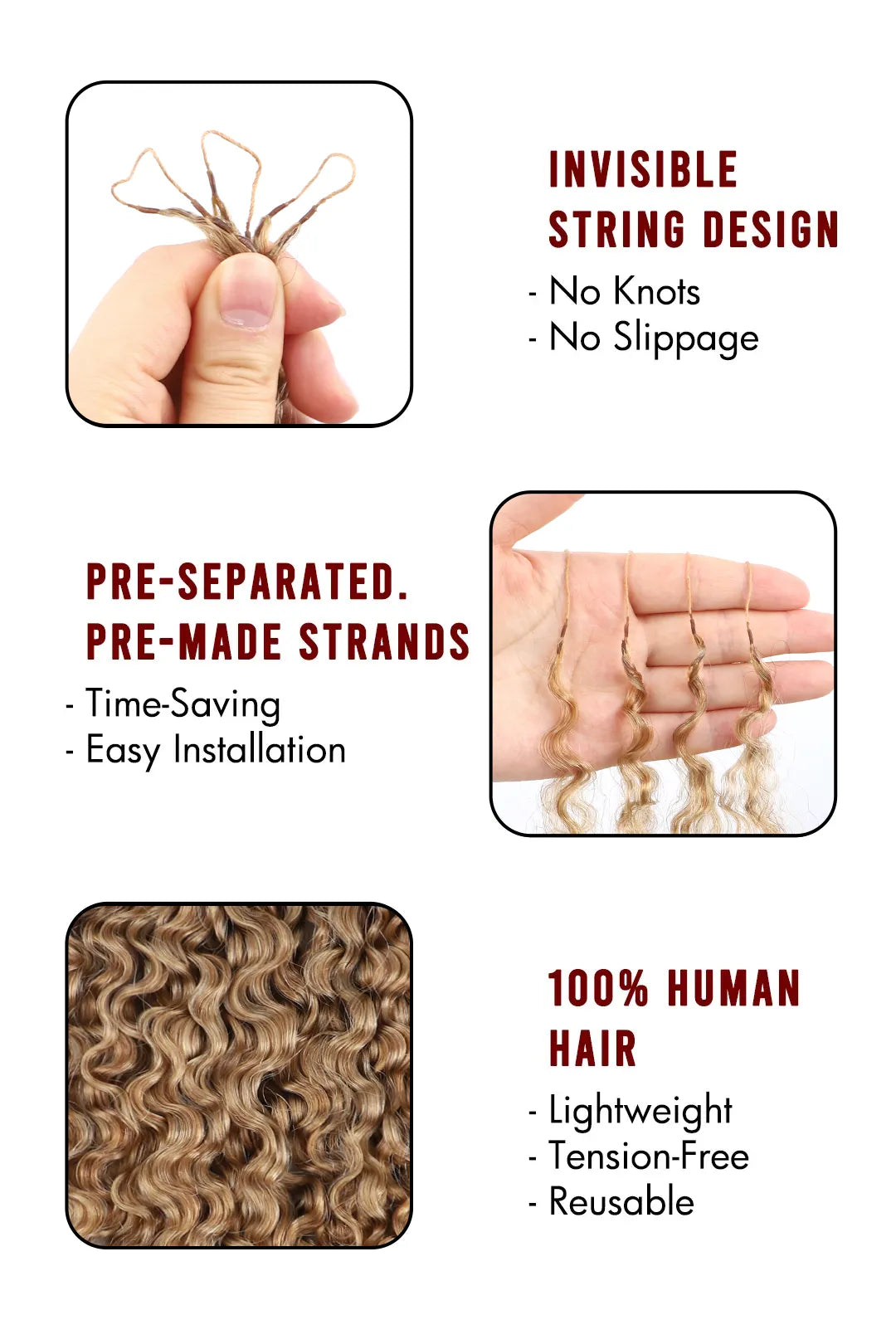 Honey Blonde #27 Burmese Curly with Spiral Curls Feather Crochet Miracle Knots Hair