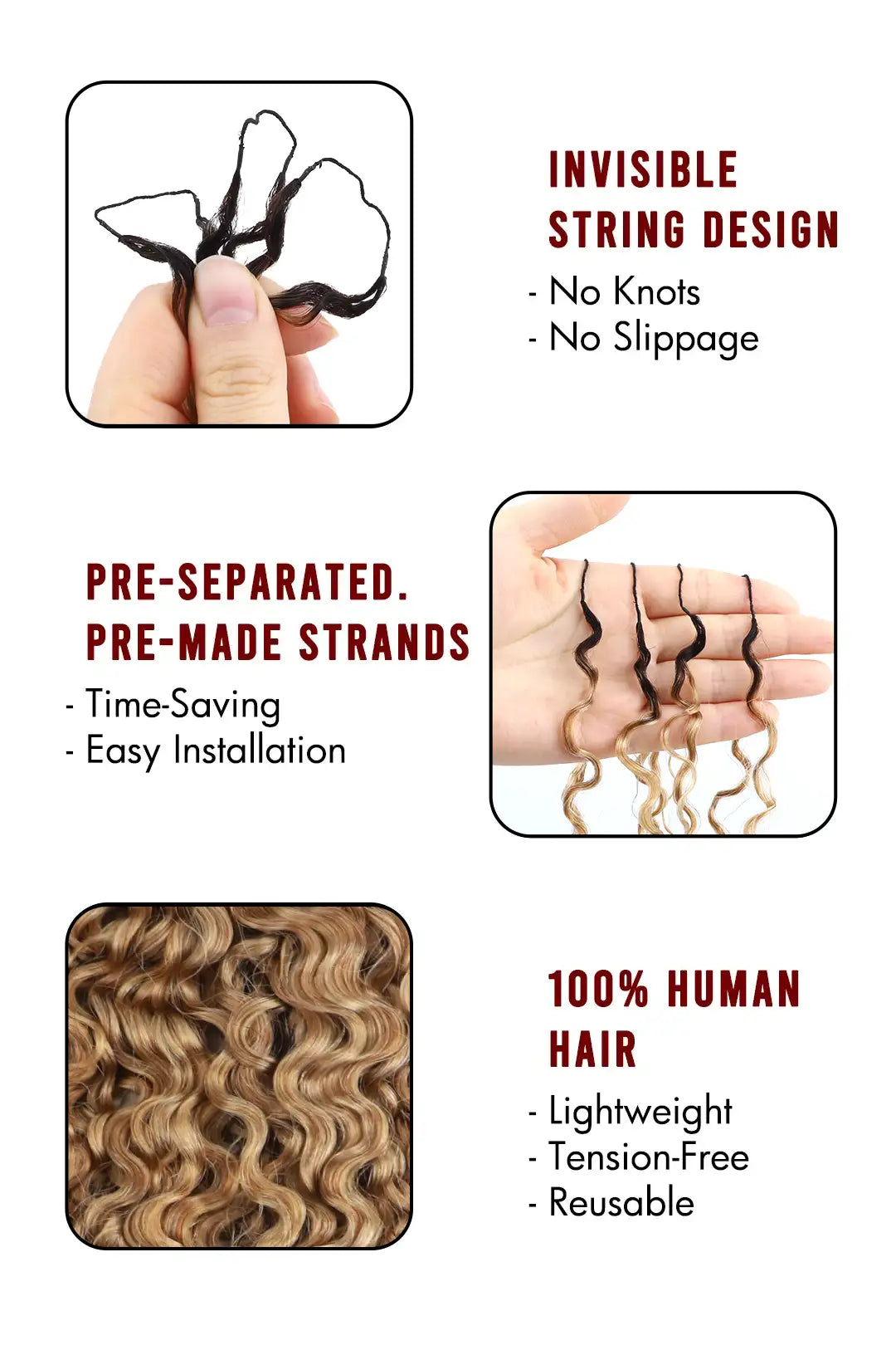Honey Blonde Ombre Water Deep Wave Feather Crochet Hair - T1B/27 Human Hair