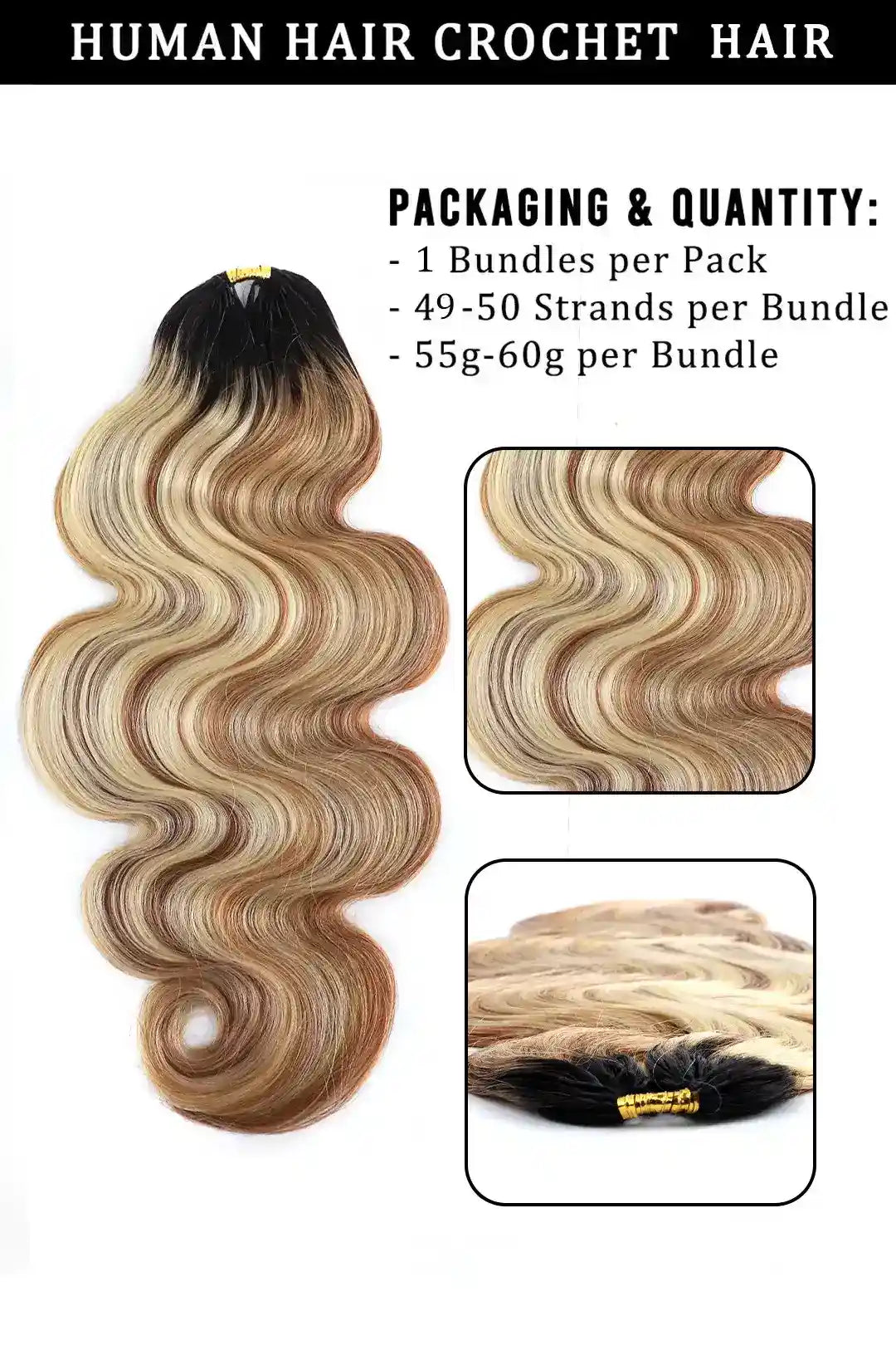 Double Drawn T-Natural Black Root Mixed 27/30/613 Body Wave Feather Crochet Human Hair