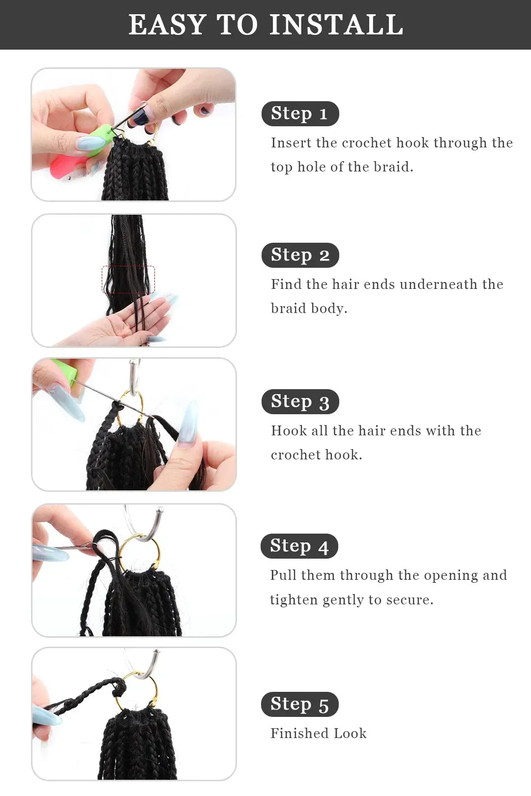 Crochet Miracle Knots Braids Pre-Looped Loose Wave Curls Human Hair 40 Strands