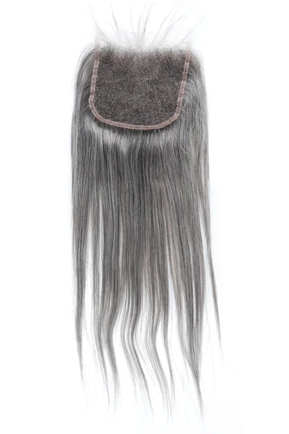 Salt and Pepper 5x5 HD Lace Closure Straight Human Hair 85% Gray