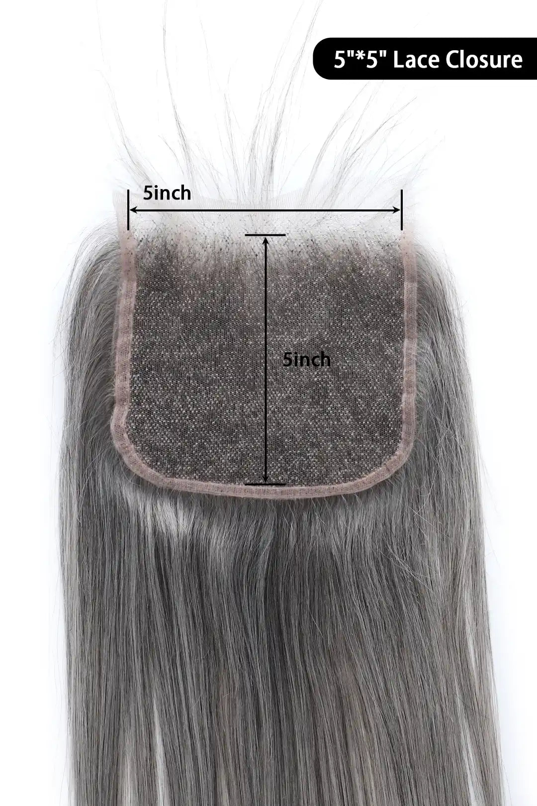 Salt and Pepper 5x5 HD Lace Closure Straight Human Hair 85% Gray