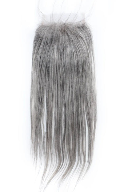 Salt and Pepper 5x5 HD Lace Closure Straight Human Hair 85% Gray