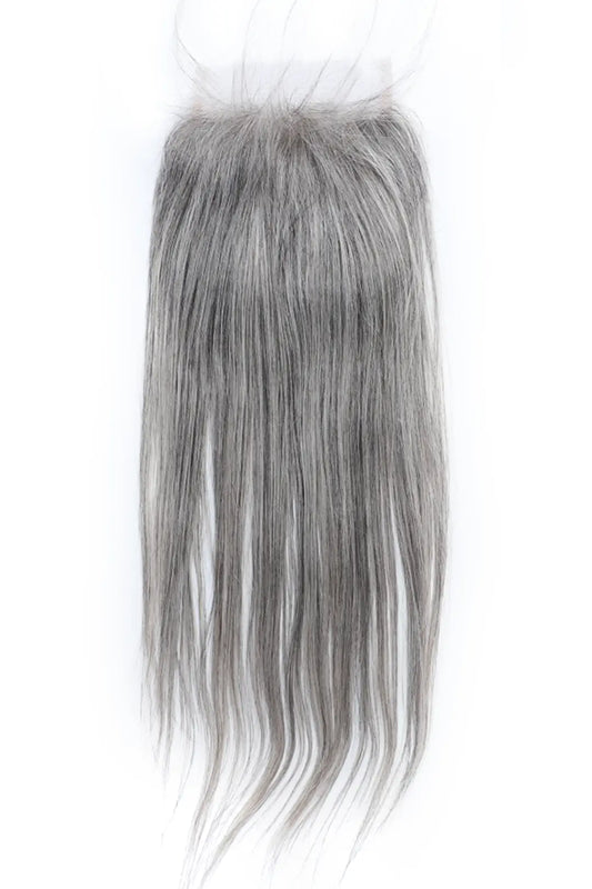 Salt and Pepper 5x5 HD Lace Closure Straight Human Hair 85% Gray
