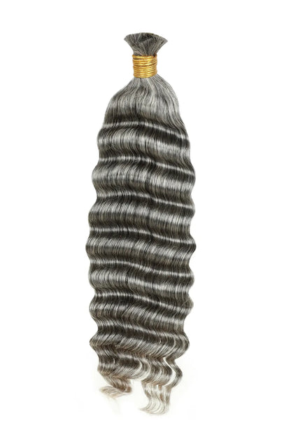 Salt and Pepper Bulk Hair Deep Wave for Braiding 70% Gray