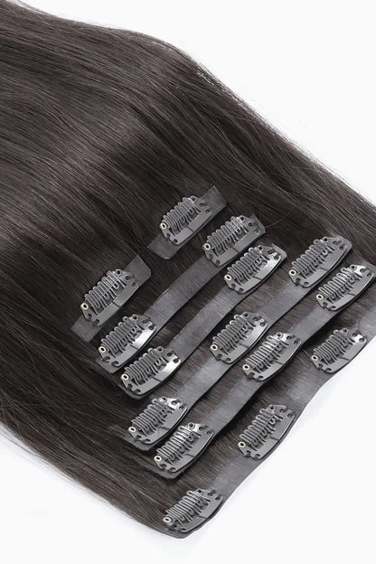 Seamless Clip in Hair Extensions Silicone Weft Straight Black Hair