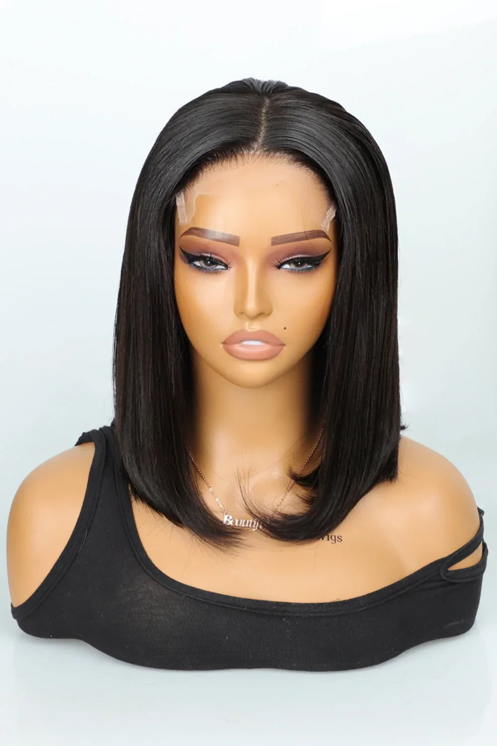 5x5 HD Lace Closure Wig Straight Black Blunt Cut Bob Human Hair
