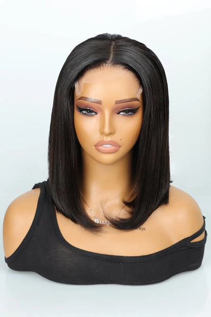 5x5 HD Lace Closure Wig Straight Black Blunt Cut Bob Human Hair