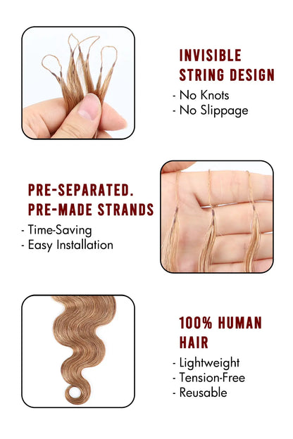 Strawberry Blonde Body Wave Feather Crochet Human Hair FE30 60g