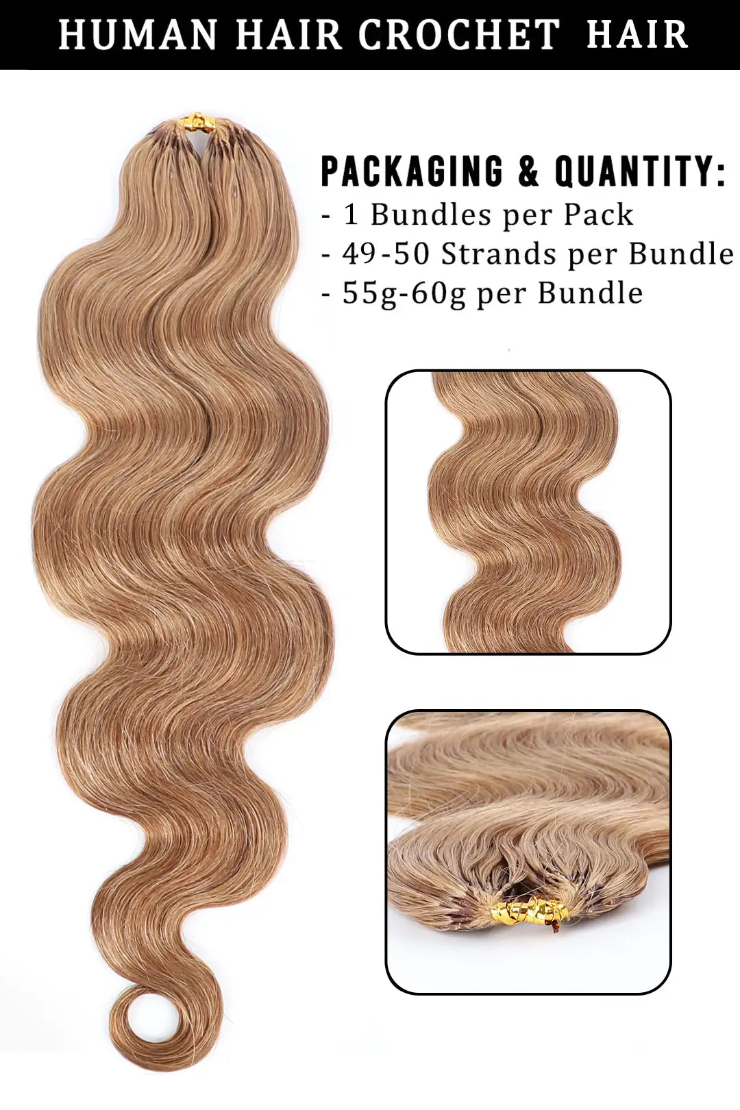 Strawberry Blonde Body Wave Feather Crochet Human Hair FE30 60g