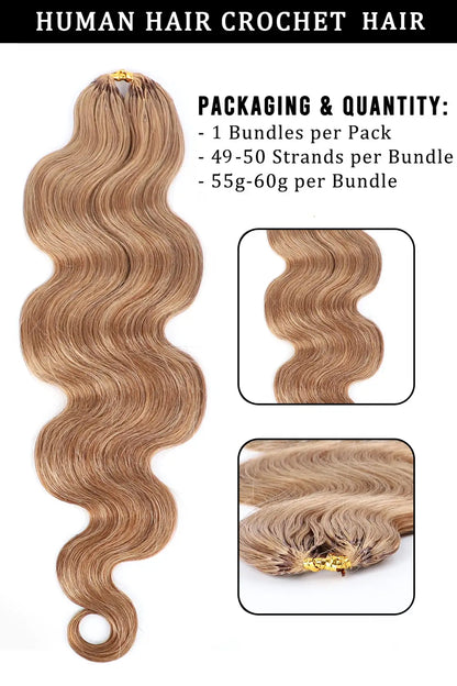 Strawberry Blonde Body Wave Feather Crochet Human Hair FE30 60g