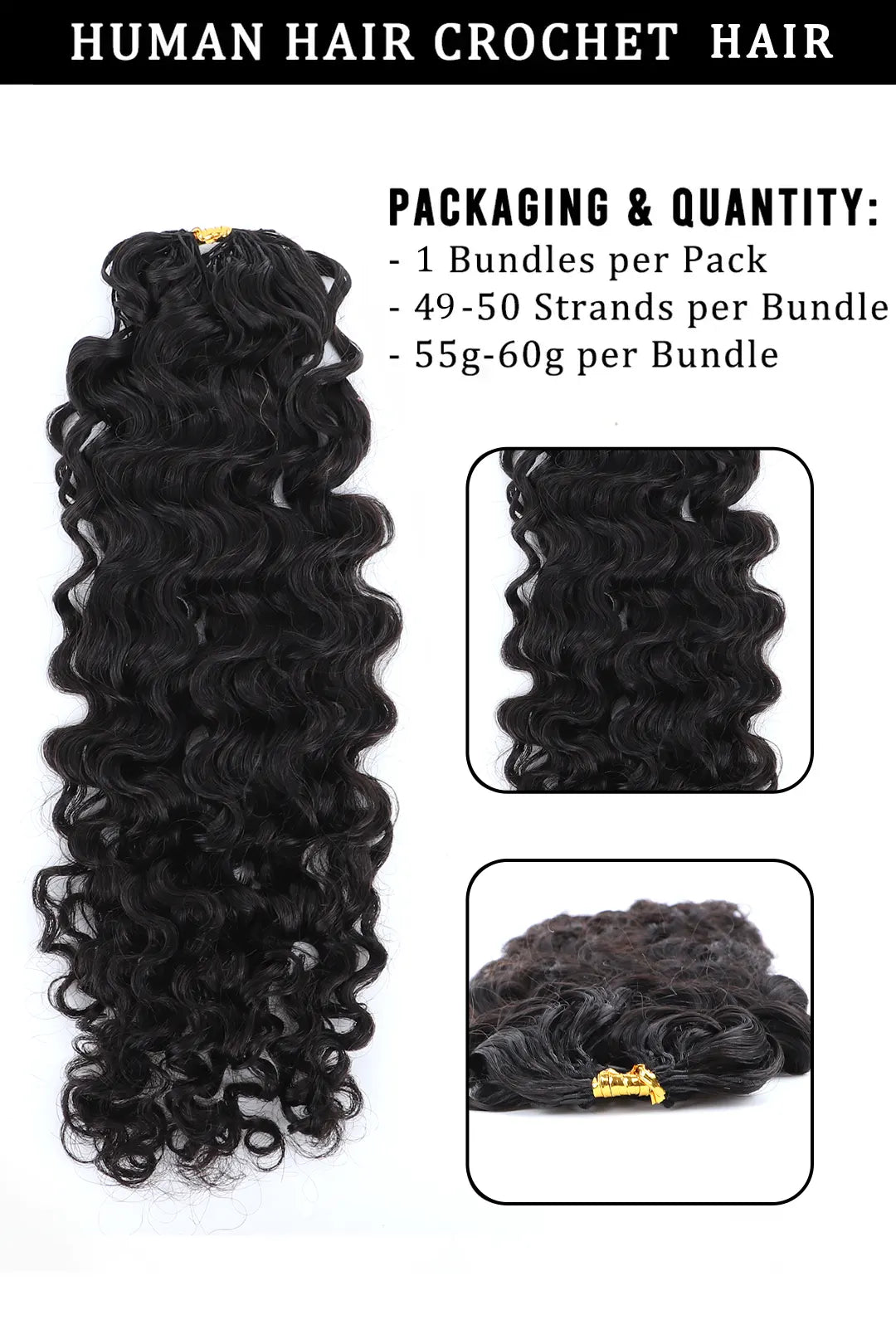 Water Deep Wave Feather Crochet Hair Extension Human Hair FE32 60g 