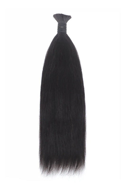 Single Drawn Yaki Bulk Human Hair For Braiding Natural Black