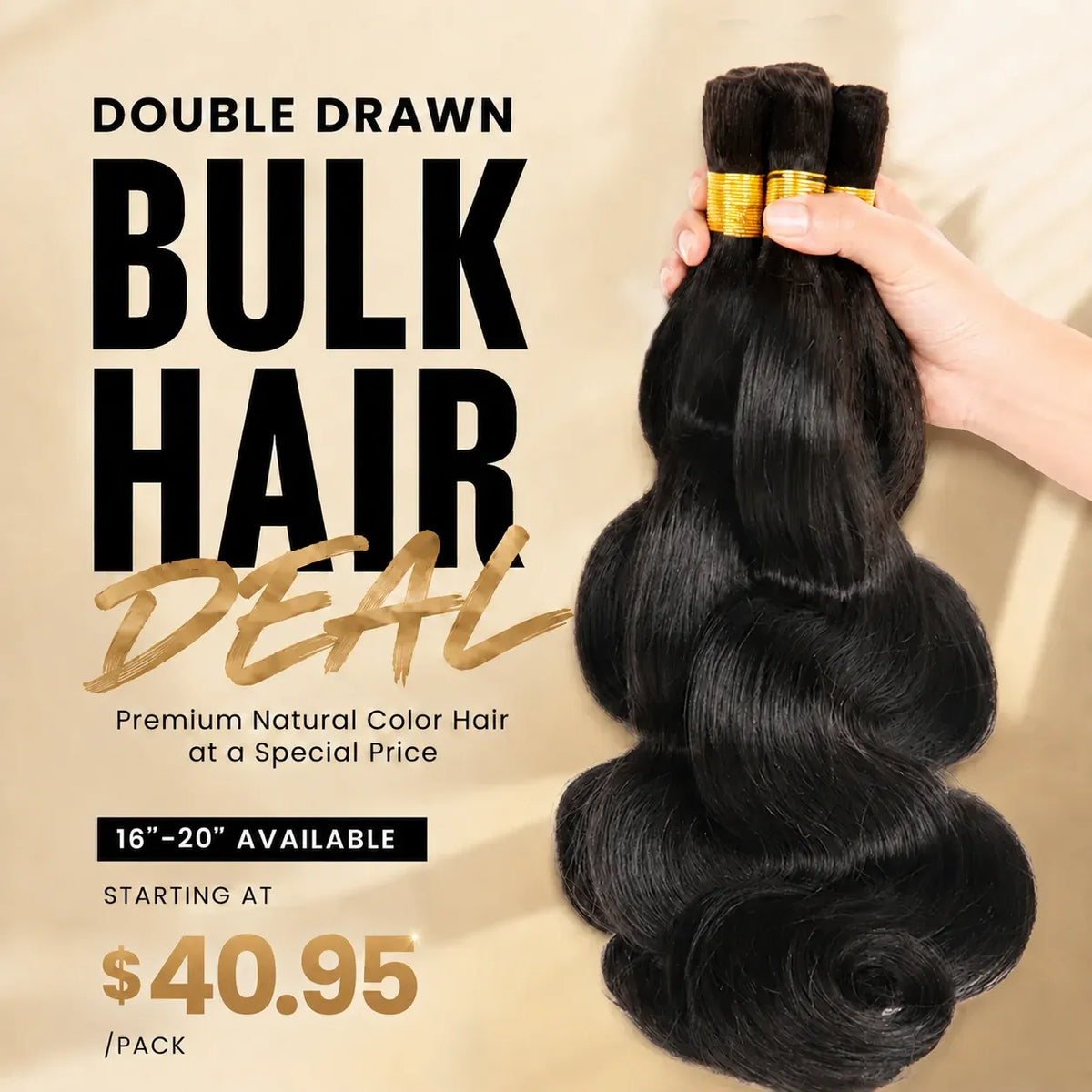 Yghairs Double Drawn Bulk Hair Deal: 16inch - 20inch Natural Color