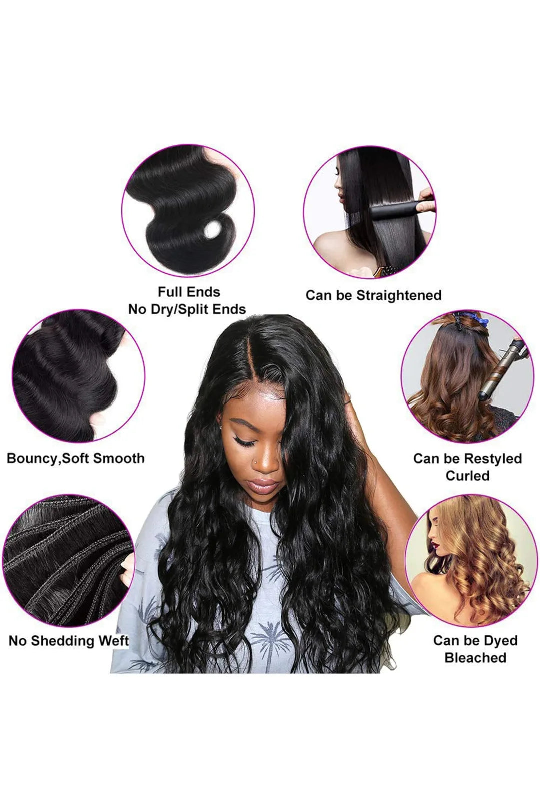 Cambodian Virgin Hair Bundle Body Wave Natural Color 12A 50% Density