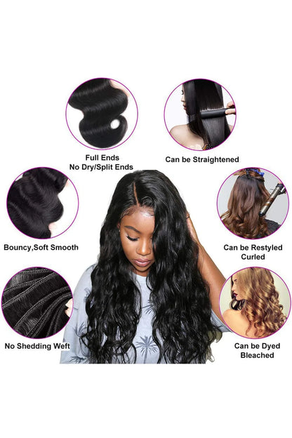 Cambodian Virgin Hair Bundle Body Wave Natural Color 12A 50% Density
