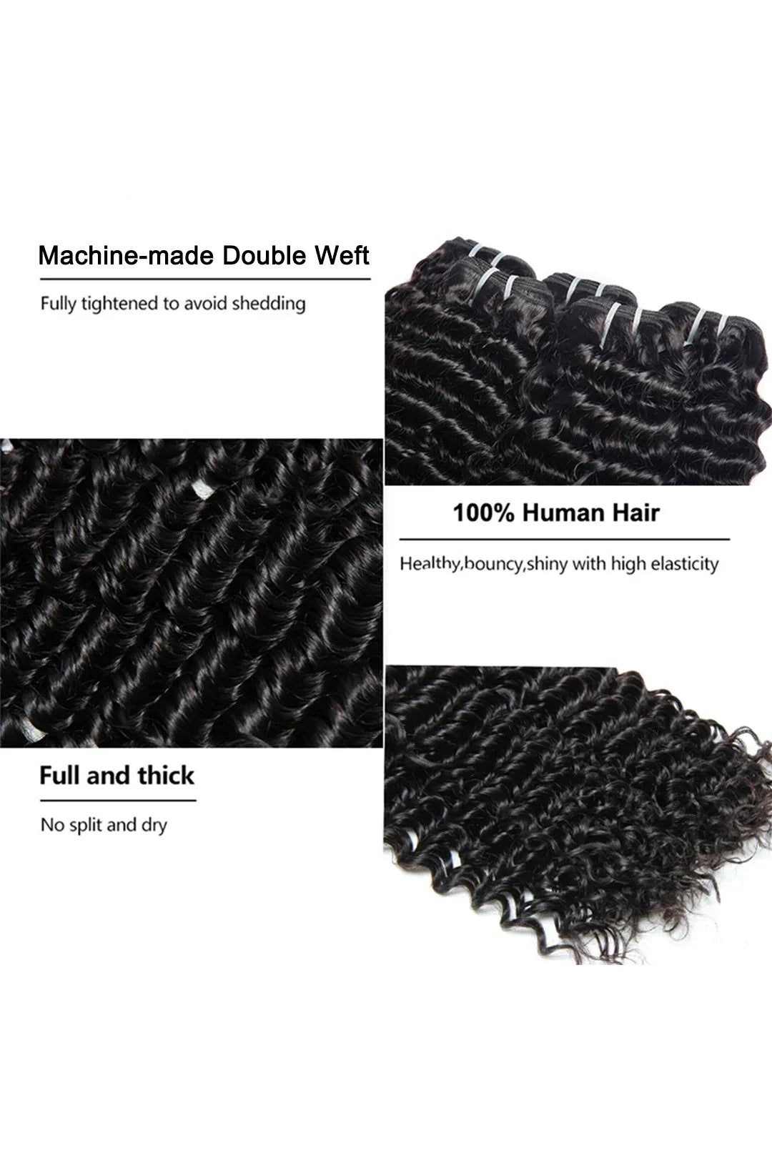 Cambodian Virgin Hair Bundle Deep Wave Natural Color 12A 50% Density