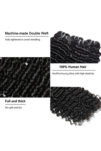 Cambodian Virgin Hair Bundle Deep Wave Natural Color 12A 50% Density