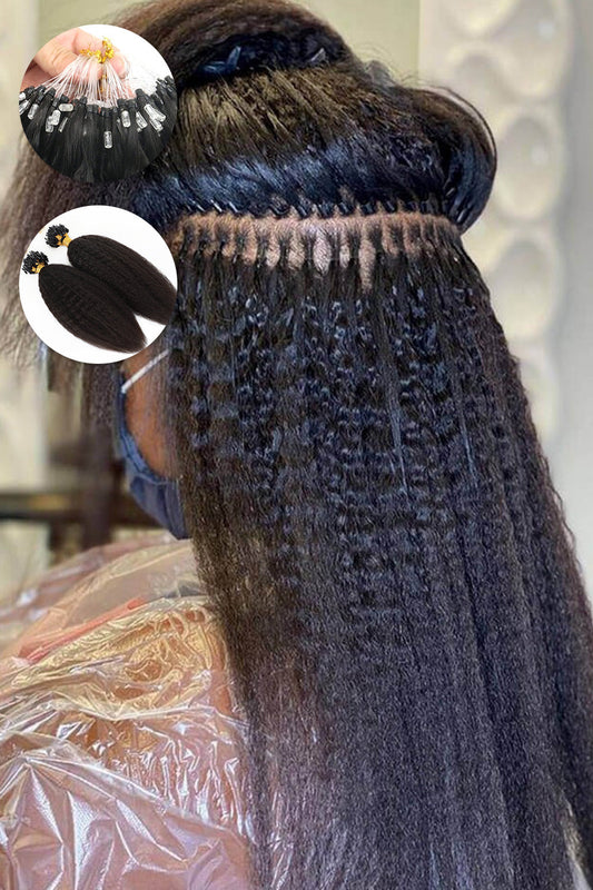 Micro Ring Human Hair Kinky Straight Extensions For Black Hair