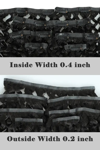 Curly Seamless Clip in Hair Extensions Natural Black 7 Pcs